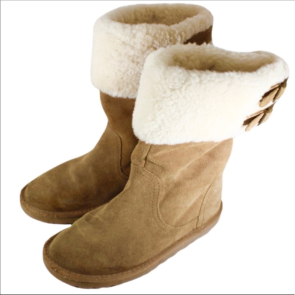 UGG Big Girls Sheepskin Shearling Top Slip On Beckham in Chestnut Girls Size 3